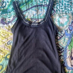 Free People Dark Blue Ribbed Tank Top
